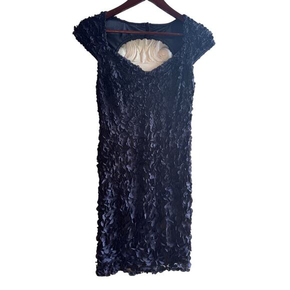 THEIA Navy Blue Beaded Petal Appliqué Dress Size 4 EUC $695 MSRP - Picture 9 of 15